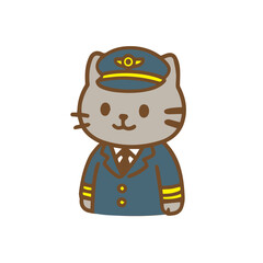 Fototapeta premium Cute Cartoon Cat Pilot in Uniform
