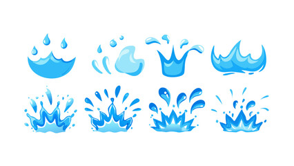Blue water splashes and drops liquid