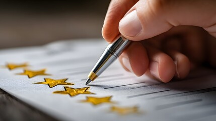 Placing a gold star sticker on a goal tracker for motivation