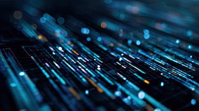 Abstract digital data stream, blurred lines of glowing code