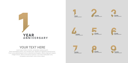 Anniversary logo set vector design, brown color for celebration event