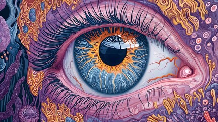 Vibrant digital of an eye with visible floaters in the vitreous humor