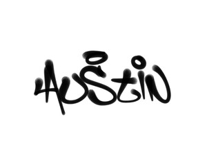 textured sprayed graffiti tagging letters AUSTIN city name in black