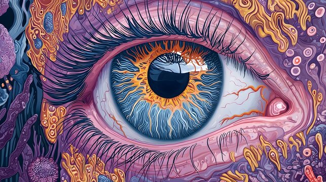 Vibrant digital of an eye with visible floaters in the vitreous humor