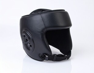 Studio Shot of Black Leather Boxing Sparring Head Guard Protection Gear