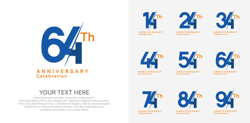 Anniversary logo set vector design, blue and orange color for celebration event