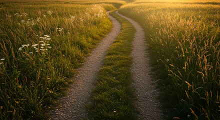 Through a green field winds a gravel path.