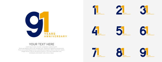 Anniversary logo set vector design, blue and yellow color for celebration event