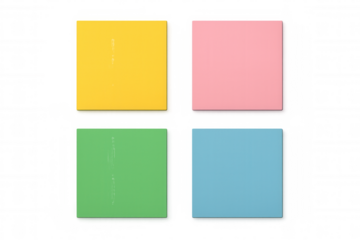 Colorful sticky notes in bright yellow, pink, green, and blue arranged against transparent surface, representing creative brainstorming and organizational planning methods