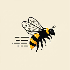 Stylized Honeybee Illustration with Bold Black Outlines and Golden Wings