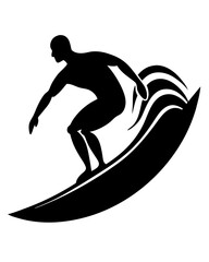 Silhouette of surfer riding a wave with power and style, conveying freedom and adventure at sea