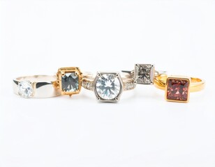 Elegant Jeweled Assortment of Engagement and Gemstone Rings on White