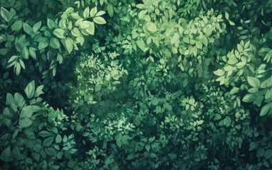 Lush green foliage with dappled sunlight creating a natural textured background