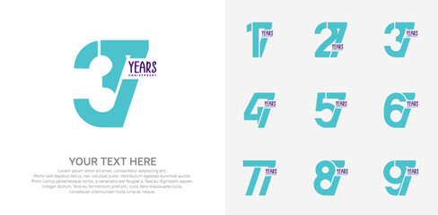 Anniversary logo set vector design, blue color for celebration event