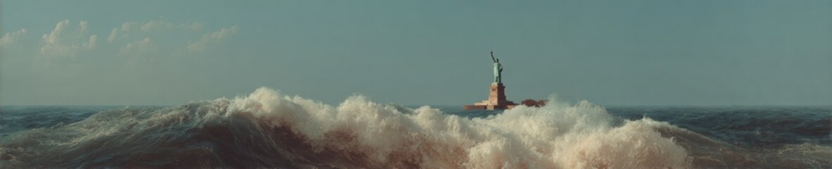 Historical Surrender Day Statue of Liberty with American Flag Overlay, Premium Modern Summer Patriotic Campaign for Millennials and Families