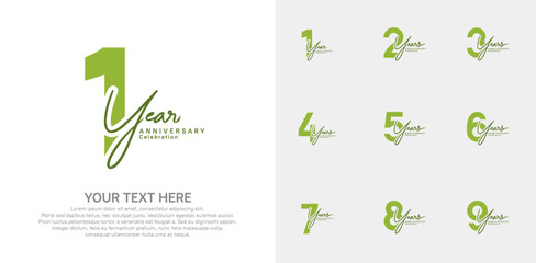 Anniversary logo set vector design, green color for celebration event