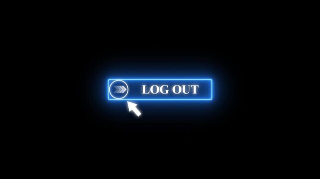 Glowing neon color white text cursor animation pointing towards Log Out button in looping with transparent background.4k video 