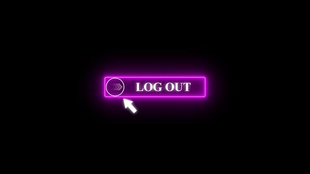 Glowing neon color white text cursor animation pointing towards Log Out button in looping with transparent background.4k video 
