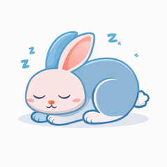 A cute cartoon illustration of a sleeping bunny rabbit with blue fur and closed eyes.