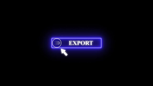 Glowing neon color white text cursor animation pointing towards Export button in looping with transparent background.4k video 