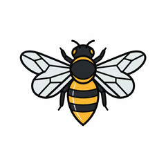 Cartoon Honeybee with Black Stripes and Detailed Wing Veins, Front View