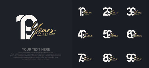 Anniversary logo set vector design, white and gold color for celebration event