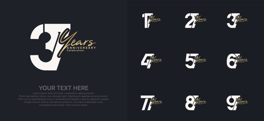 Anniversary logo set vector design, white and gold color for celebration event
