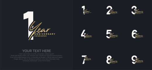 Anniversary logo set vector design, white and gold color for celebration event