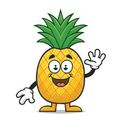A cheerful cartoon pineapple character with a big smile and a friendly wave, perfect for fun designs.
