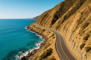 Scenic Coastal Highway Winding Along Rugged Cliffs