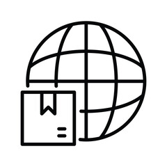 A blackline illustration shows a globe next to a shipping box the box has two short horizontal lines on it
