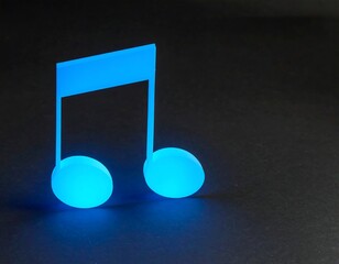 Bright blue music note on dark background