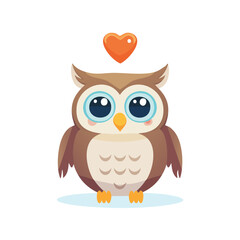 Fototapeta premium A cute cartoon owl with big blue eyes and a heart above its head.