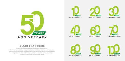 Fototapeta premium Anniversary logo set vector design, green color for celebration event