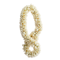 Traditional Thai Jasmine Garland for Neck – Symbol of Respect and Devotion | Isolated PNG for Cultural and Religious Design. A handcrafted Thai floral garland made from tightly clustered white jasmine