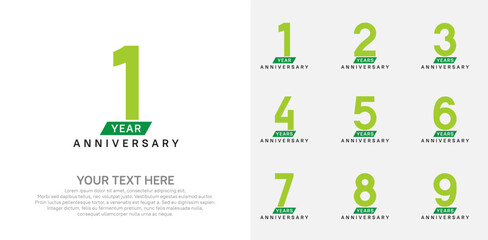 Anniversary logo set vector design, green color for celebration event