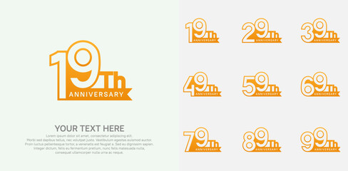 Anniversary logo set vector design, orange color for celebration event