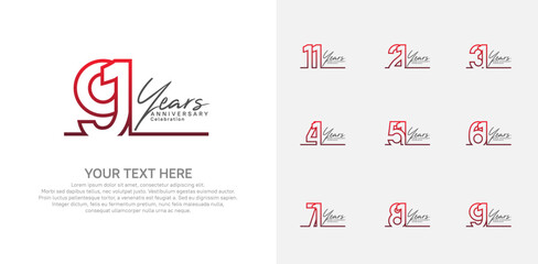 Anniversary logo set vector design, red color for celebration event