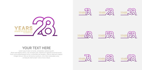 Fototapeta premium Anniversary logo set vector design, purple and gold color for celebration event