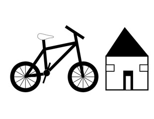 Bike and Home Icon: A minimalist illustration captures the essence of a bicycle and a house, two simple yet significant elements that evoke the feeling of home and travel. 