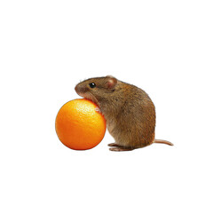Mouse eating orange, dark background, studio shot, food
