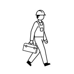 Construction Worker Walking with Toolbox
