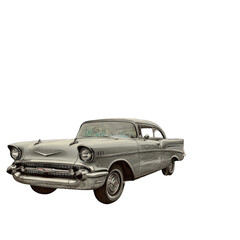 Obraz premium Classic car, parked outdoors, cloudy day, background blurred, automotive advertisement