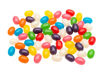 Vibrant Assorted Jelly Beans Scattered on White Background