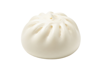Single Delicious Steamed Bao Bun (Baozi) Isolated on White Background