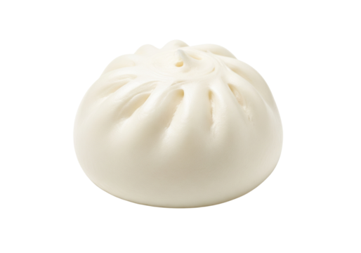 Single Delicious Steamed Bao Bun (Baozi) Isolated on White Background