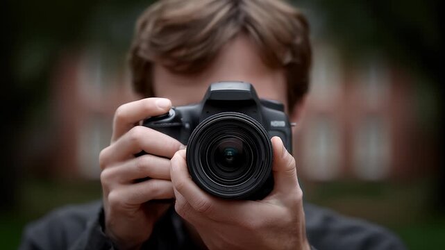 Photographer Focuses on Lens Close-up