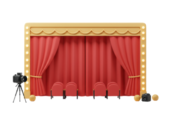 Isolated Theater Stage with Red Curtains and Seats