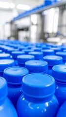 Close-up of blue plastic bottle caps. 