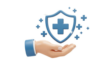 Obraz premium Isolated Hand Holding a Shield with Medical Cross